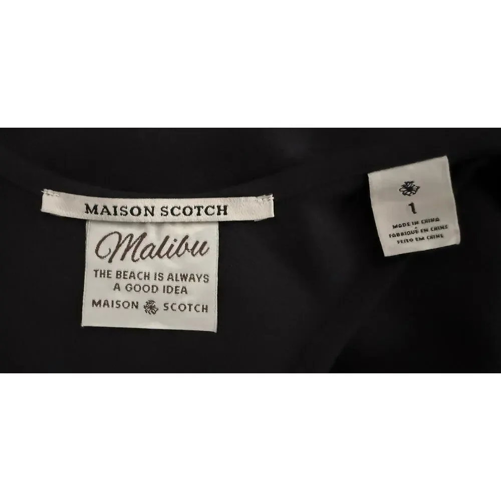 Maison Scotch Malibu Women's Black Sleeveless Racer Back Sheath Dress Snap Front